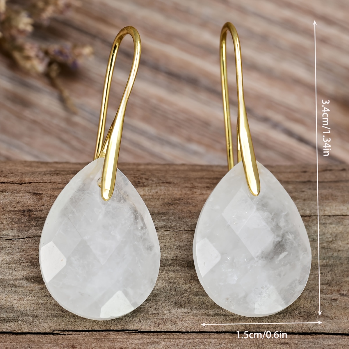 Bohemian 3D Faceted Clear Quartz Teardrop Earrings
